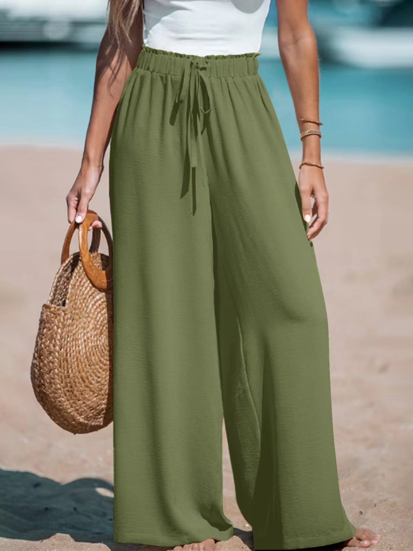 Pantalon Femme Large Décontracté à Cordon Factice