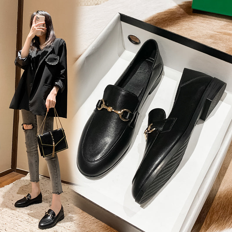 Chaussures Plates Femme en Cuir Noir | Élégance et Confort