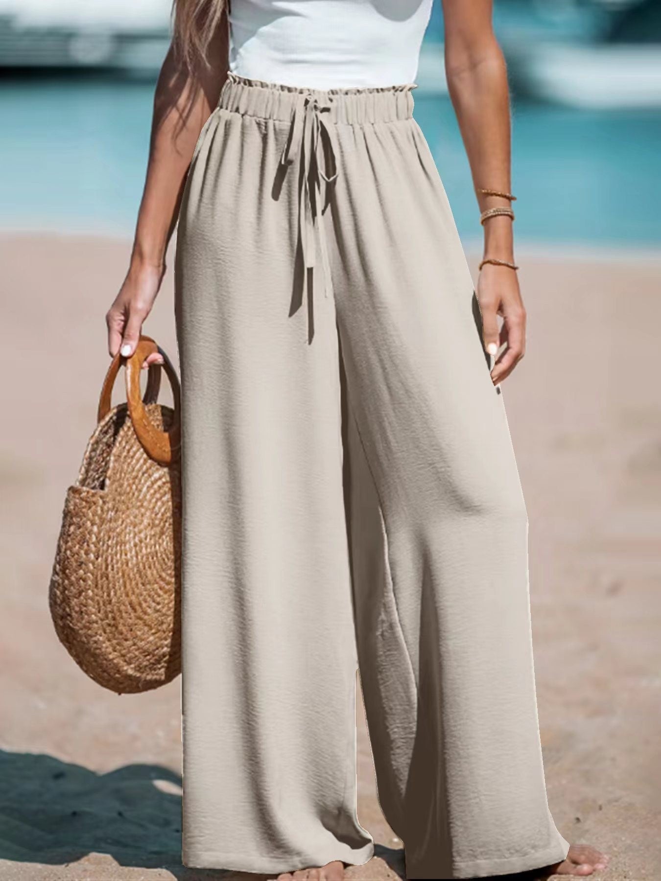 Pantalon Femme Large Décontracté à Cordon Factice
