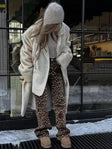 Pantalon Large Léopard Femme - Taille Basse, 100% Coton, Style Rétro Été
