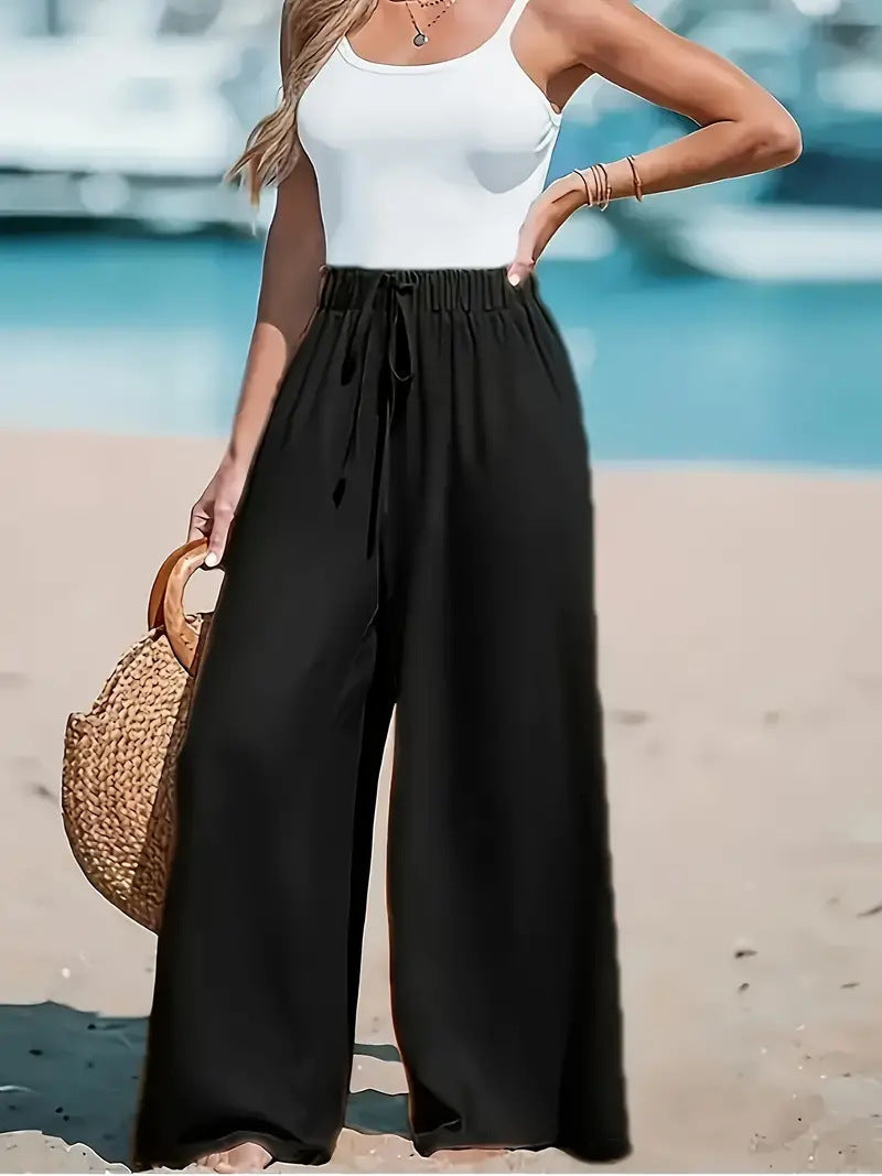 Pantalon Femme Large Décontracté à Cordon Factice