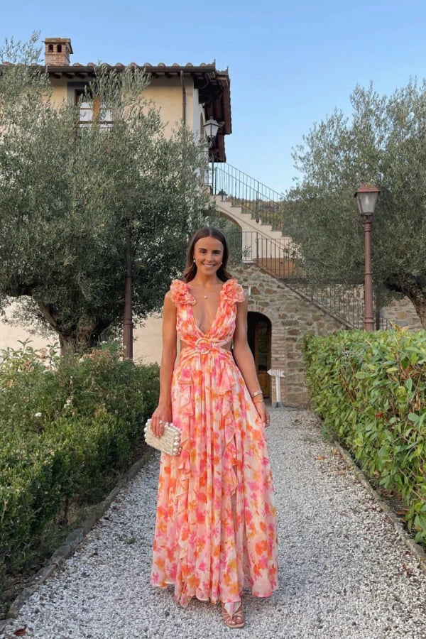 Robe Florale Décontractée Dos Nu Automne
