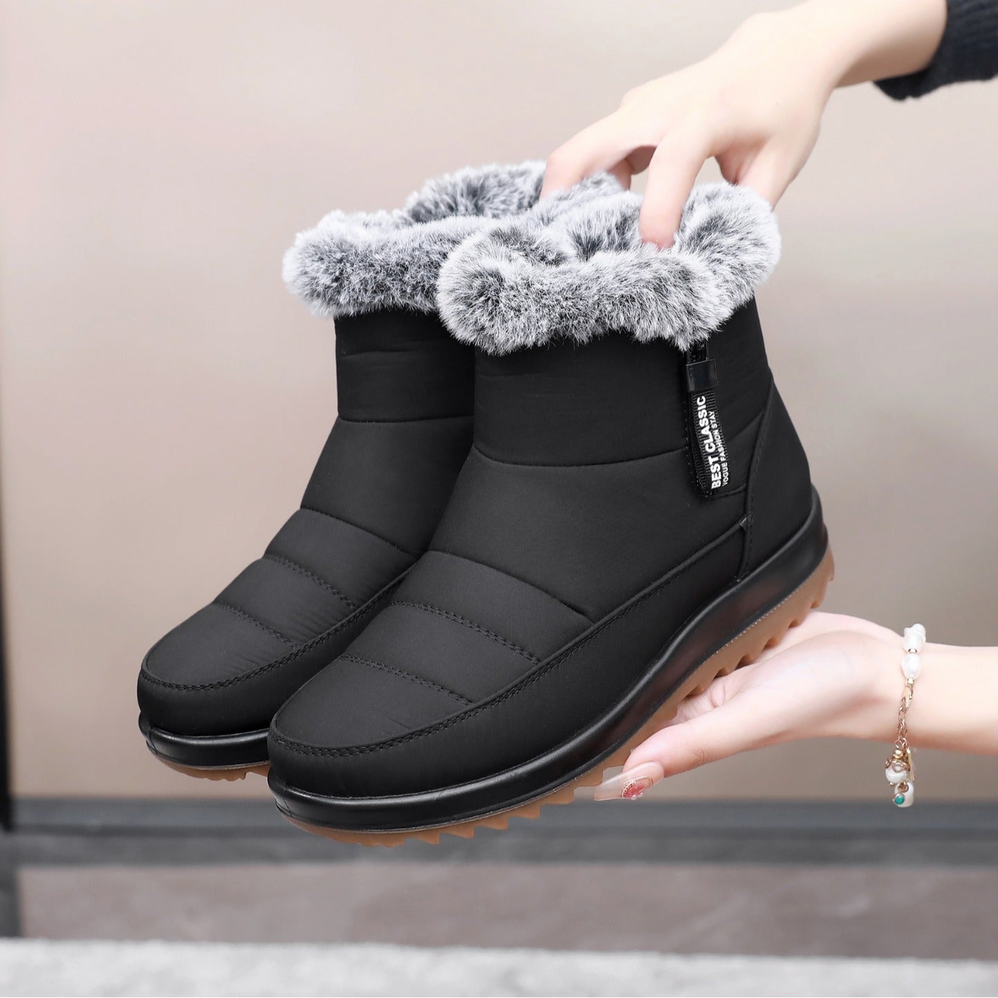 Bottes d'hiver femme chaudes en polaire avec fermeture éclair latérale