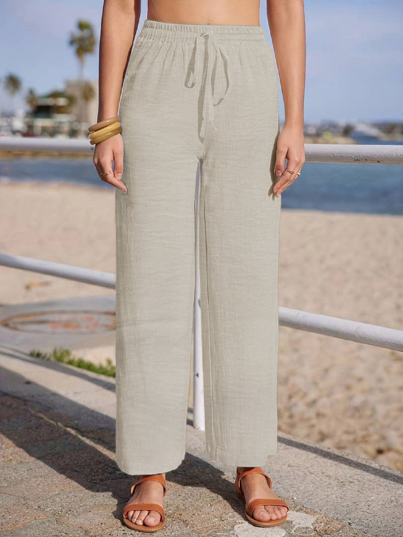 Pantalon Femme Décontracté Coton et Lin Léger Été