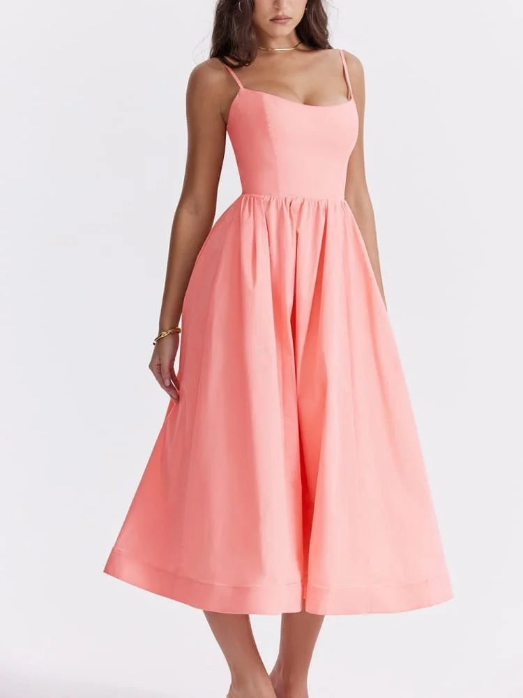 Robe Midi Rose Poudré - Élégante à Bretelles Sexy et Fraîche