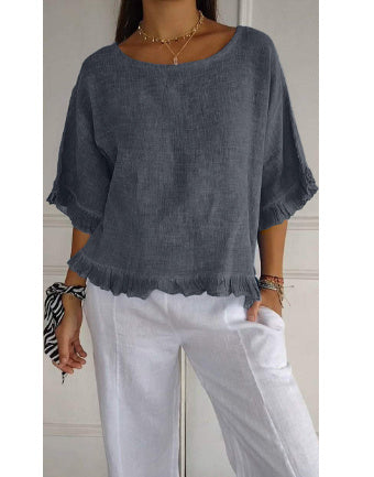 Haut Décontracté Été Femme Lin Coton Coupe Ample