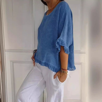Haut Décontracté Été Femme Lin Coton Coupe Ample