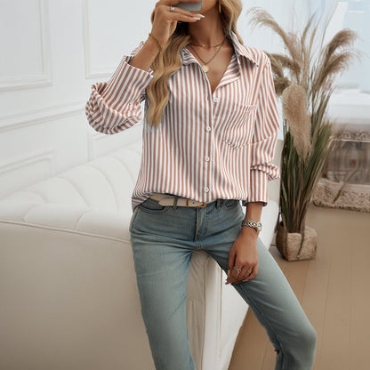 Cardigan rayé femme style chemise, manches longues élégant