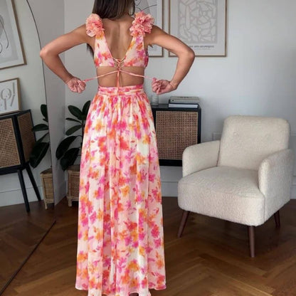 Robe Florale Décontractée Dos Nu Automne