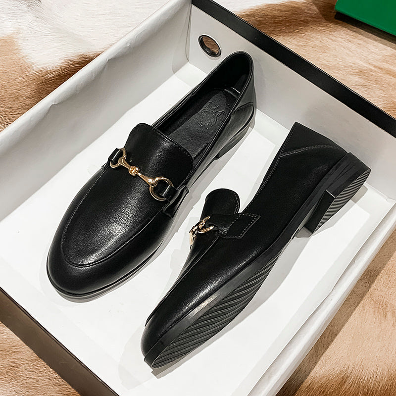 Chaussures Plates Femme en Cuir Noir | Élégance et Confort