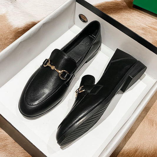 Chaussures Plates Femme en Cuir Noir | Élégance et Confort
