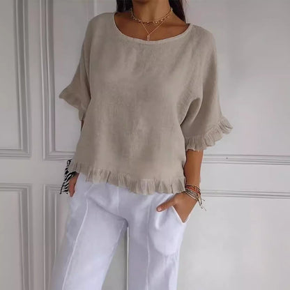 Haut Décontracté Été Femme Lin Coton Coupe Ample