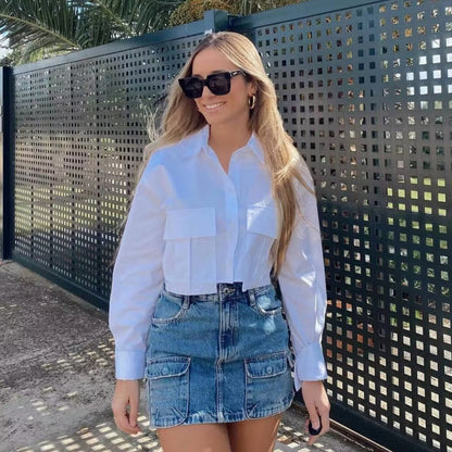 Chemise Courte Femme avec Poches | Style Décontracté
