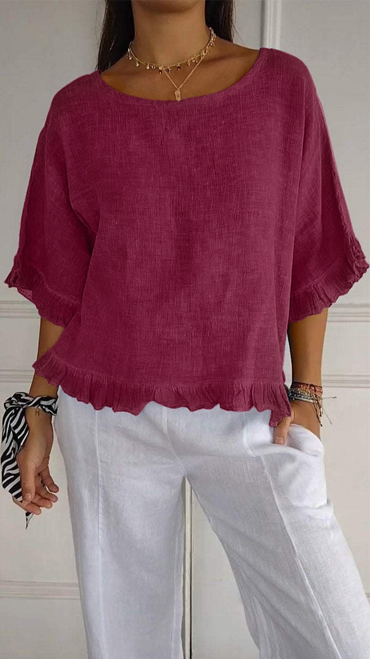 Haut Décontracté Été Femme Lin Coton Coupe Ample