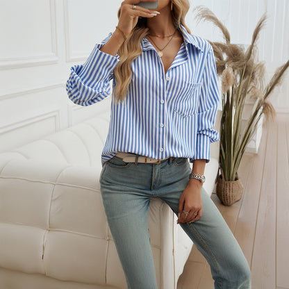 Cardigan rayé femme style chemise, manches longues élégant