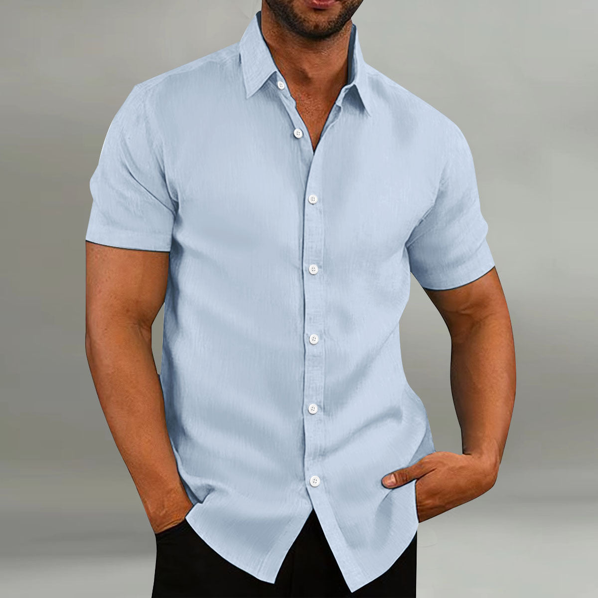 Chemise Homme Manches Courtes Anti-Rides, Casual, Été, Affaires et Mariage