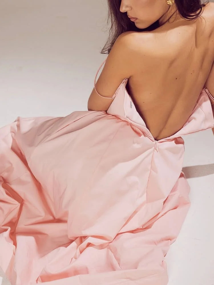 Robe Midi Rose Poudré - Élégante à Bretelles Sexy et Fraîche