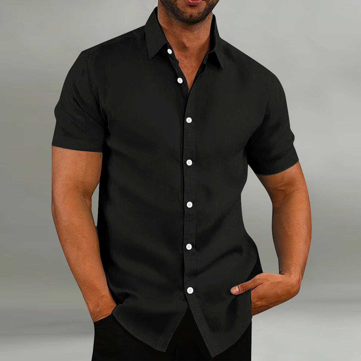 Chemise Homme Manches Courtes Anti-Rides, Casual, Été, Affaires et Mariage