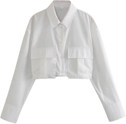 Chemise Courte Femme avec Poches | Style Décontracté