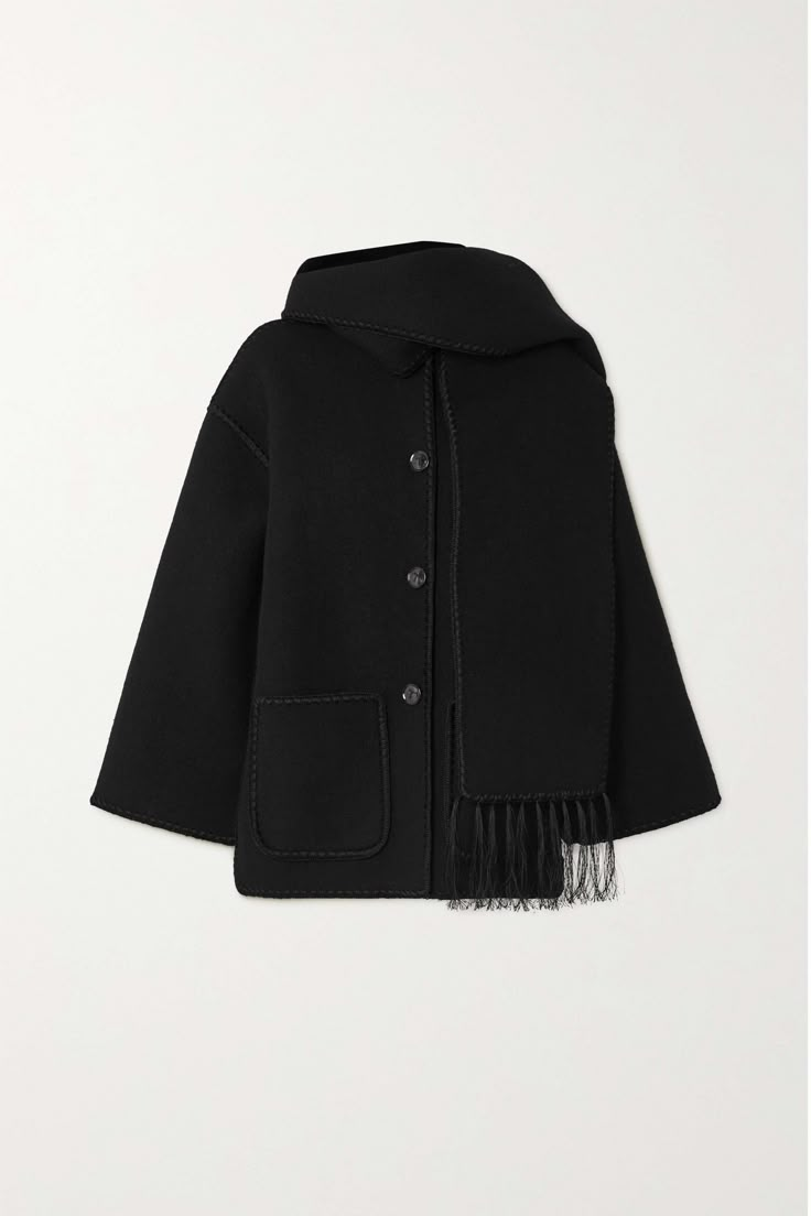 Manteau en Laine Femme Épais et Ample avec Écharpe - Veste Élégante d'Hiver Draped fringed wool-blend jacket