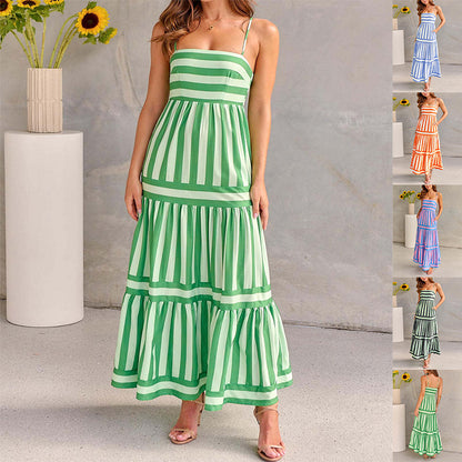 Robe Longue d’Été Rayée – Chic & Dos Nu