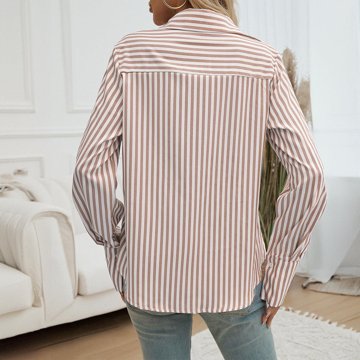 Cardigan rayé femme style chemise, manches longues élégant