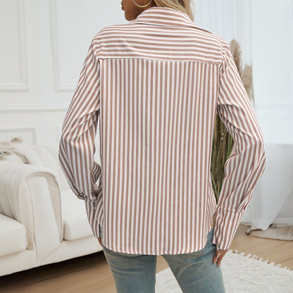 Cardigan rayé femme style chemise, manches longues élégant