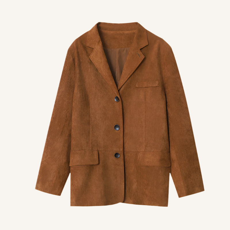 Blazer en Suède Style Vintage Chic pour une Élegante Transition Saisonnière
