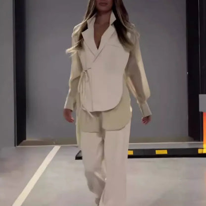 Ensemble Femme Chic en Mousseline Haut Patchwork + Pantalon