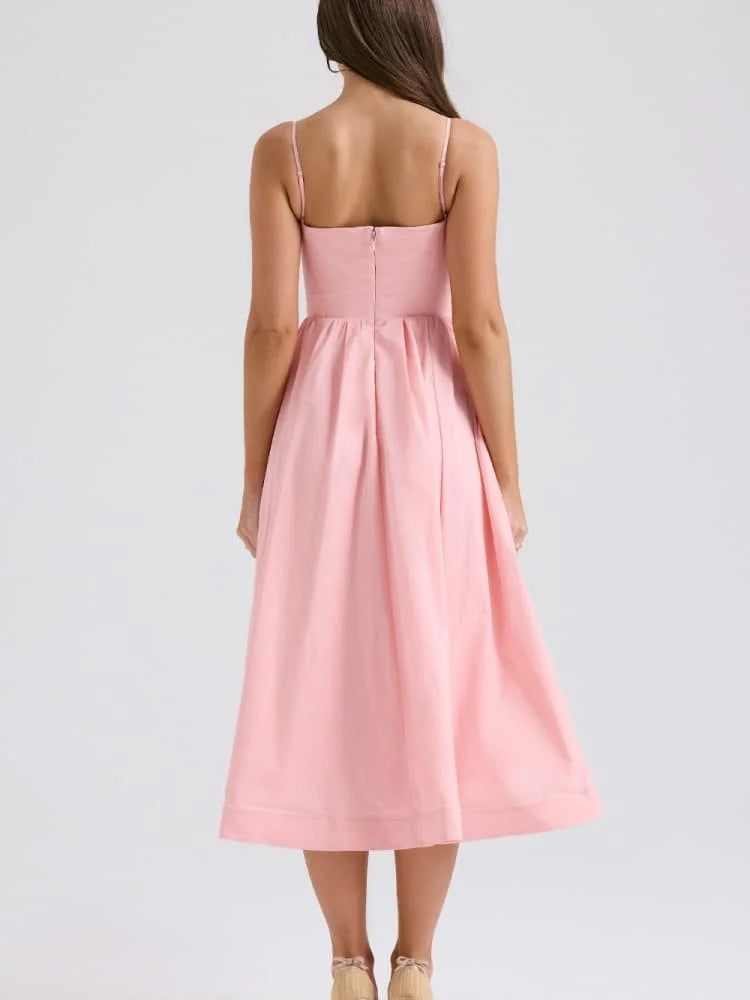 Robe Midi Rose Poudré - Élégante à Bretelles Sexy et Fraîche