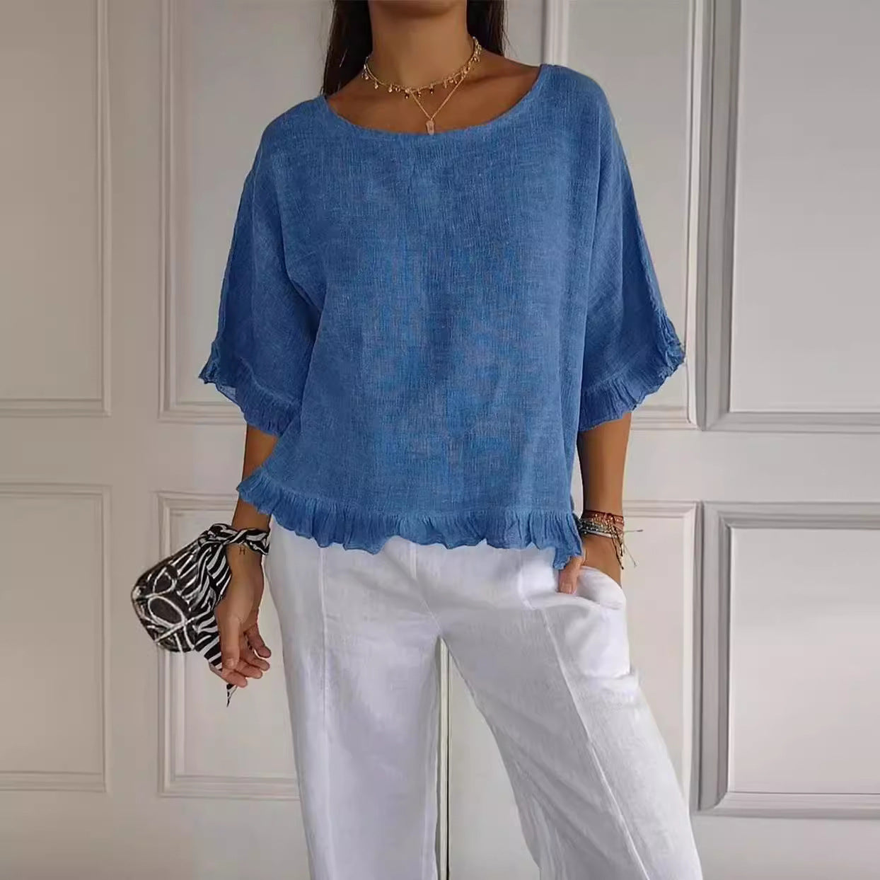 Haut Décontracté Été Femme Lin Coton Coupe Ample