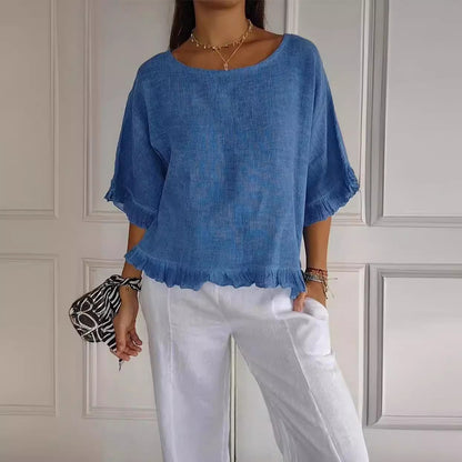 Haut Décontracté Été Femme Lin Coton Coupe Ample