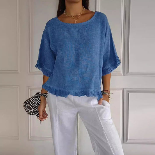 Haut Décontracté Été Femme Lin Coton Coupe Ample