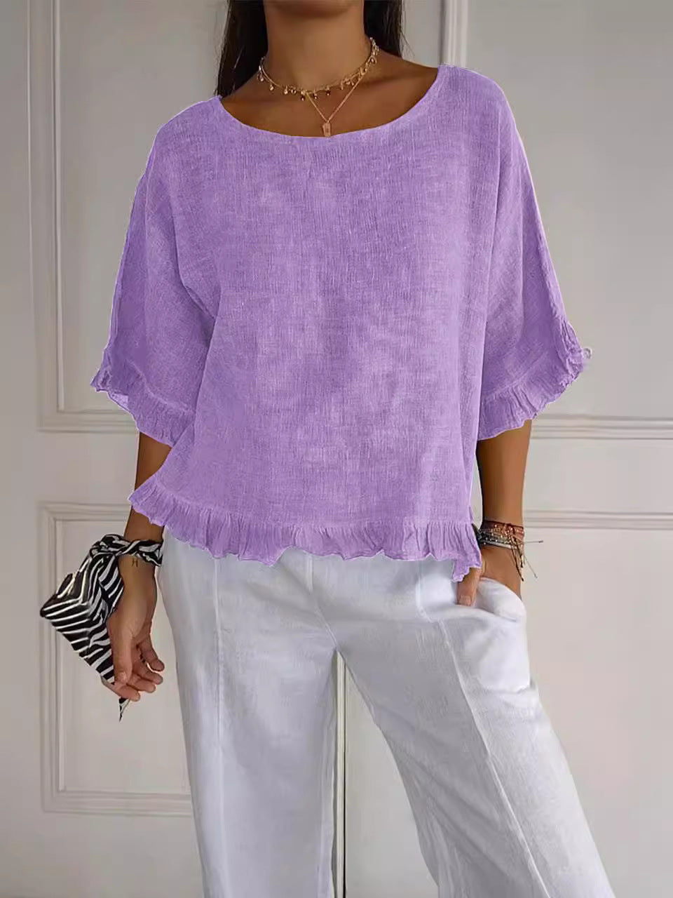Haut Décontracté Été Femme Lin Coton Coupe Ample
