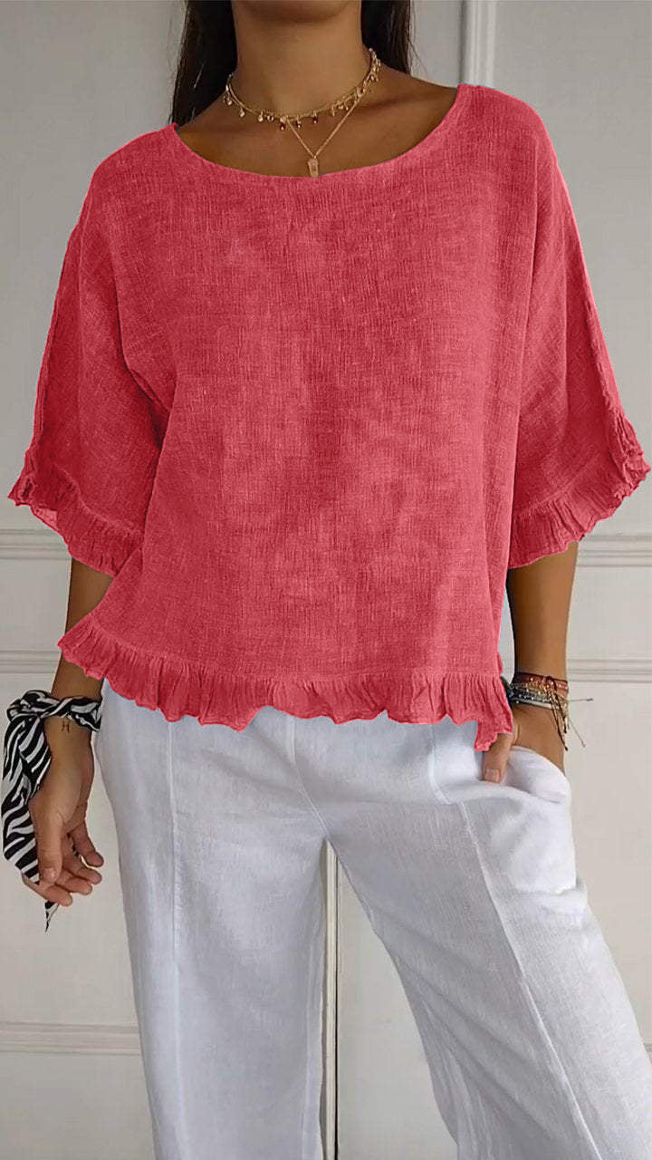 Haut Décontracté Été Femme Lin Coton Coupe Ample