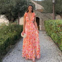 Robe Florale Décontractée Dos Nu Automne