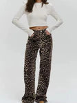 Pantalon Large Léopard Femme - Taille Basse, 100% Coton, Style Rétro Été
