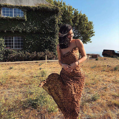 Robe Soirée Femme Dos Exposé Imprimé Léopard – Style Sexy et Élégant