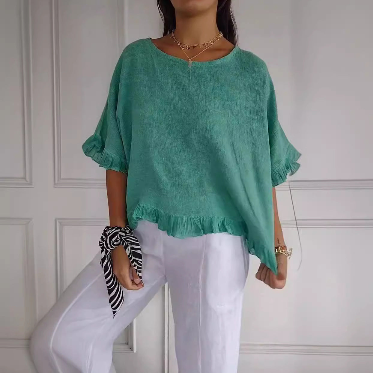 Haut Décontracté Été Femme Lin Coton Coupe Ample