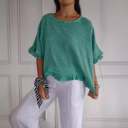 Haut Décontracté Été Femme Lin Coton Coupe Ample