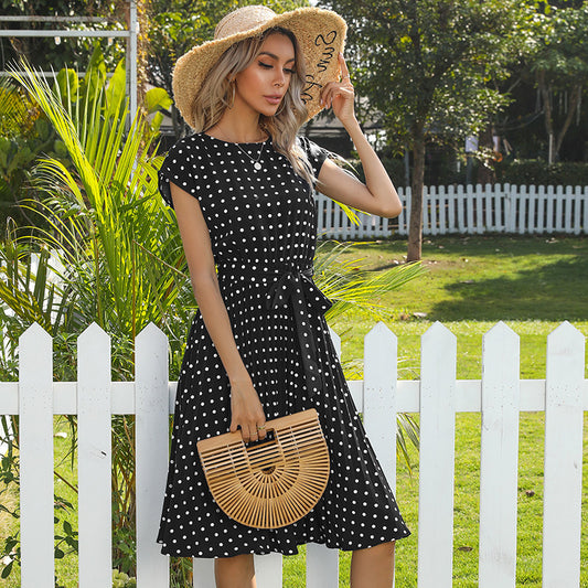 Robe Midi Plissée à Pois – Élégance Française Intemporelle