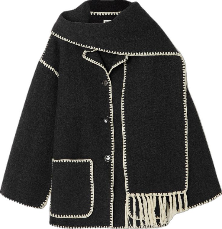 Manteau en Laine Femme Épais et Ample avec Écharpe - Veste Élégante d'Hiver Draped fringed wool-blend jacket