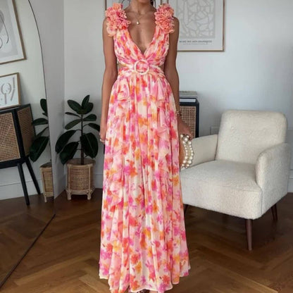 Robe Florale Décontractée Dos Nu Automne