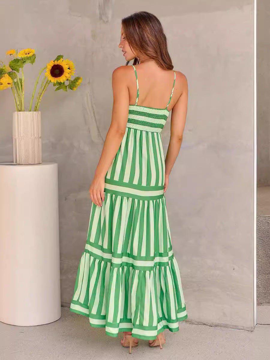 Robe Longue d'Été à Rayures – Dos Nu, Vacances Plage