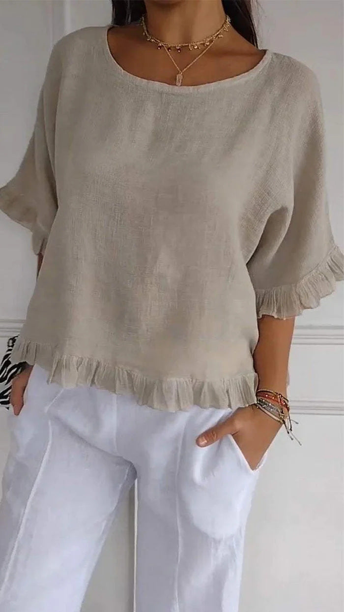 Haut Décontracté Été Femme Lin Coton Coupe Ample