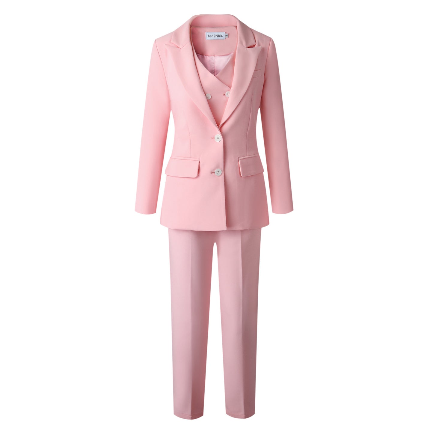 Ensemble Élégant Femme - Veste, Gilet & Pantalon Rose Poudré