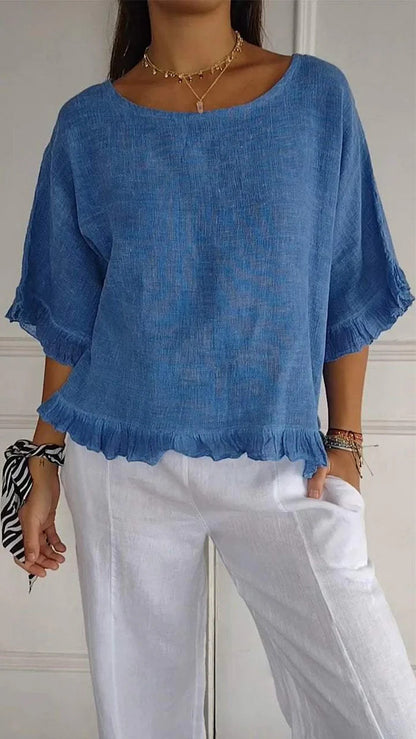 Haut Décontracté Été Femme Lin Coton Coupe Ample