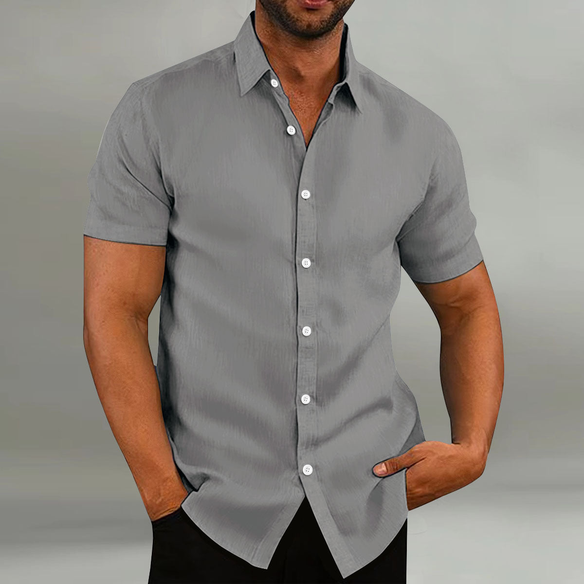 Chemise Homme Manches Courtes Anti-Rides, Casual, Été, Affaires et Mariage