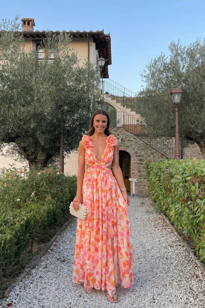 Robe Florale Décontractée Dos Nu Automne
