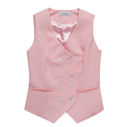 Ensemble Élégant Femme - Veste, Gilet & Pantalon Rose Poudré